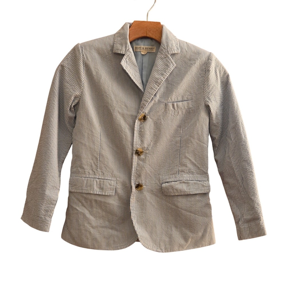 Hope & Henry Boys Blue White Seersucker Organic Cotton Blazer Jacket Sz M